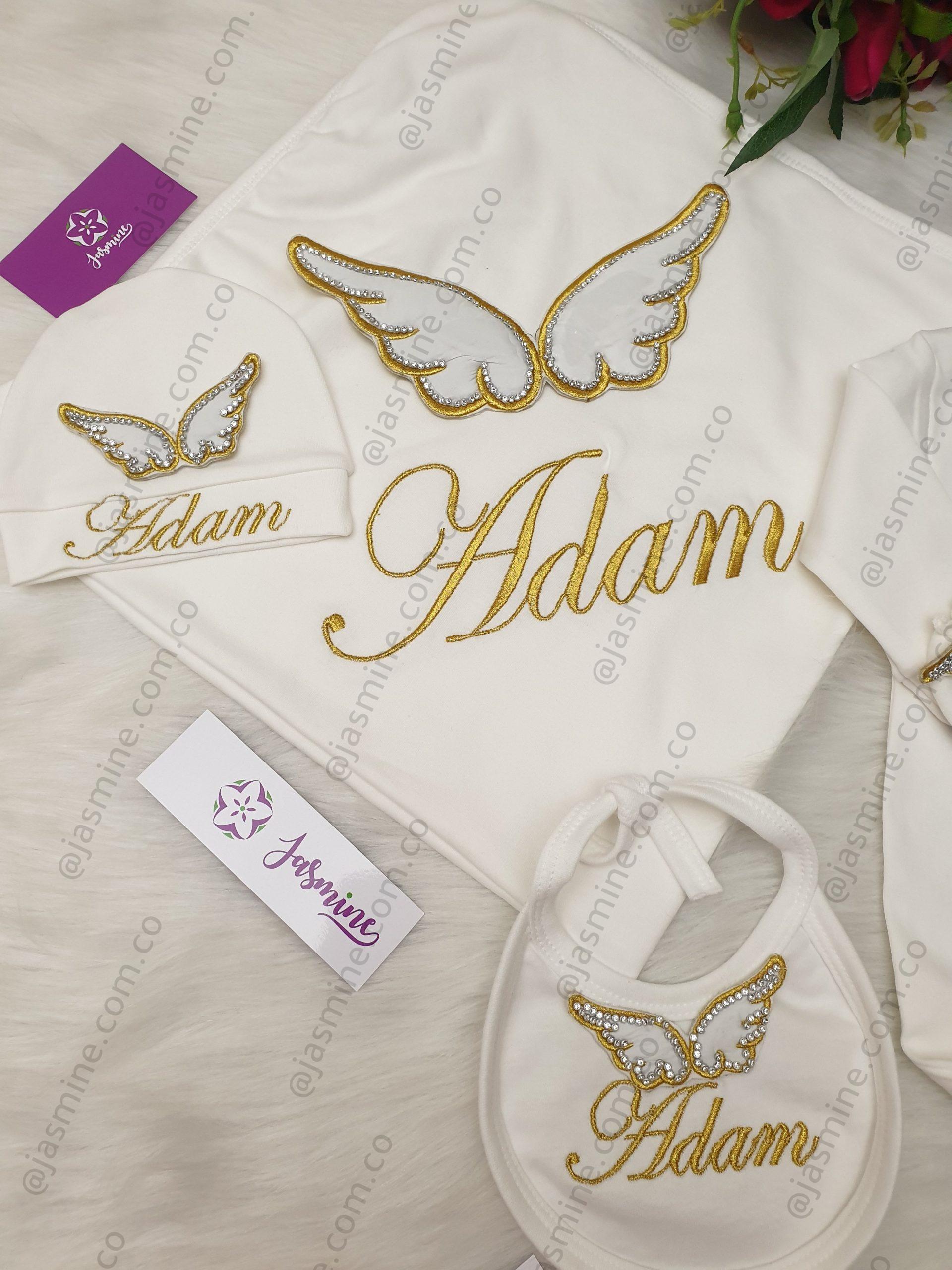 طقم قطن ٦ قطع : اسم آدم Adam+ استراس على الجناحات - الصورة 6