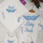 طقم قطن 6 قطع: اسم نوح Baby Noah تطريز لون لبني