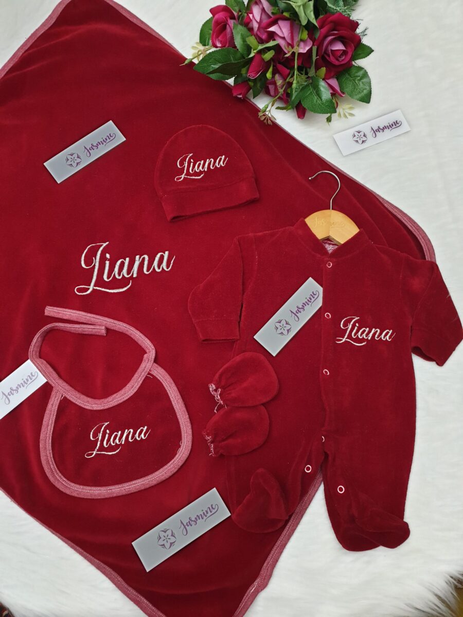 طقم سبوع وولادة 6 قطع تطريز باسم ليانا Liana