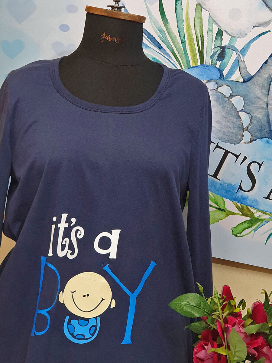 تيشرت الحامل تلبيس مريح جدا وبأكمام طويلة تصميم It's a boy  its-boy تصميم حامل طباعة