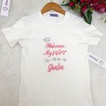 تيشرت الأطفال welcome my sister ghalia ghalia غالية تصميم تاج فضي, فوشيا