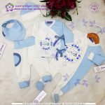 طقم قطن سالوبيت وبجامة وبافيته وطاقية ملون تصنيع وتطريز بالطلب بتصميم أبيض ولبني مميز 5 younis تصميم ملون مميز