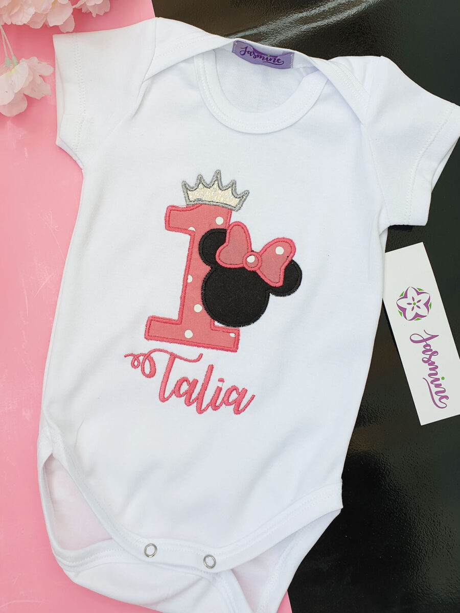 بودي سوت عيد ميلاد تاليا Talia   تصميم Minnie Mouse طباعة وتطريز