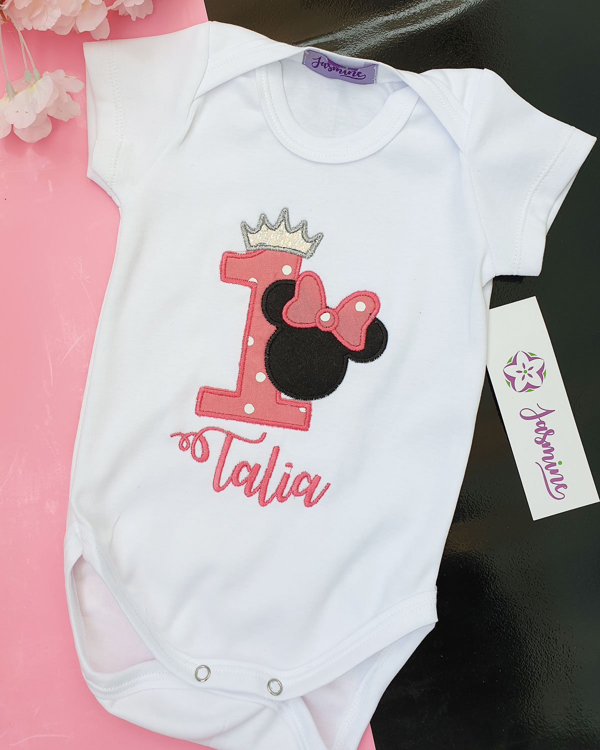 بودي سوت عيد ميلاد تاليا Talia تصميم Minnie Mouse طباعة وتطريز