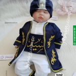 طقم السلطان التركي لون كحلي اسم أسيد مُصنع بالاسم 5 قطع تصميم تطريز ذهبي غامق sultan baby set name Osayd