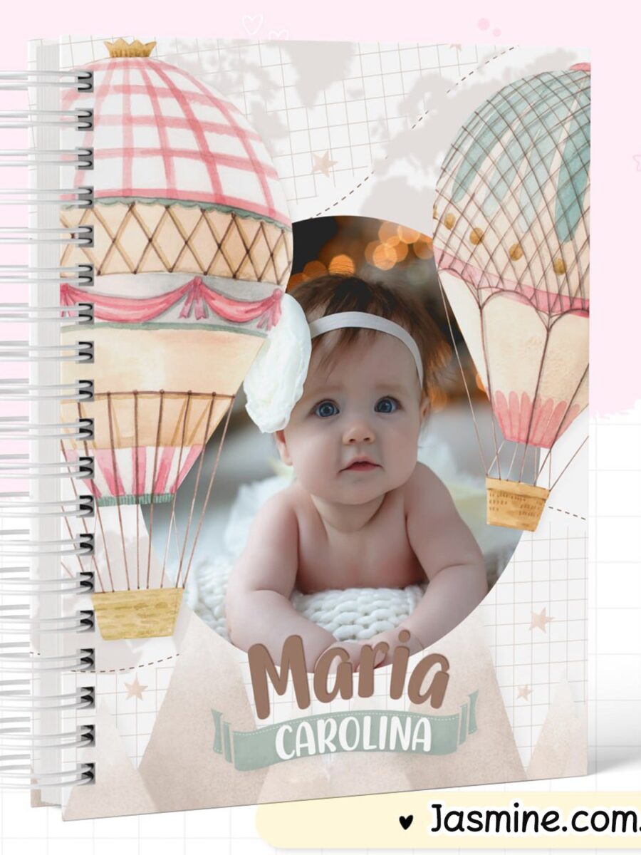 نوت بوك مطبوع بصورة طفلك بغلاف هاردكفر وسلك ذهبي مزدوج بتصميم maria