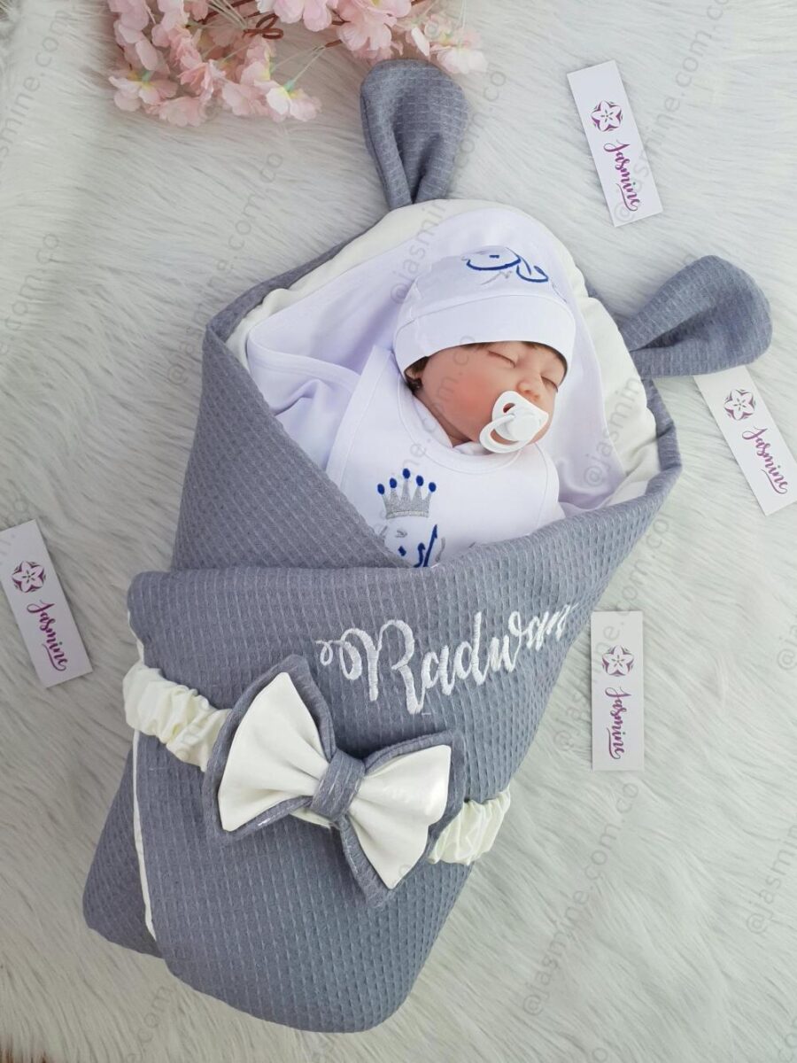 بورت قطن بيكا لحاف لفة بيبي شكل دبدوب Personalised Baby Bear cotton Swaddle Wrap - Custom Name Sleeping Bag Blanket