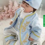 بدلة السلطان مع شوز (6 قطع) مُصنع بالاسم تصميم تطريز ذهبي غامق sultan baby set name