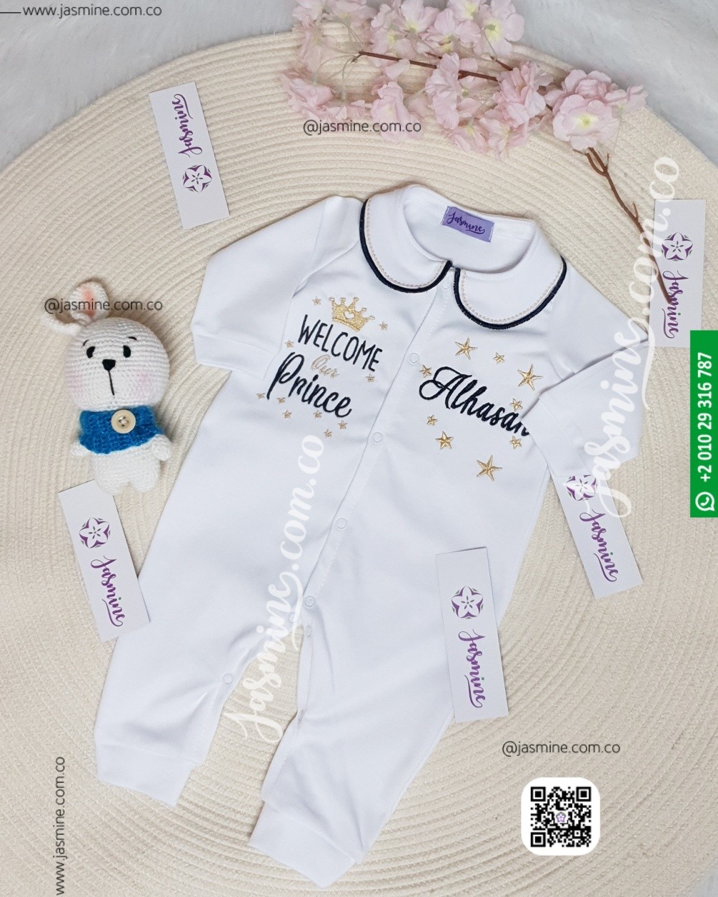 افرول مُصنع بالاسم سالوبيت اسم (الحسن Alhasan) jumpsuit cotton baby clothes welcome our prince