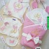 بورت مع طقم مباركة مولود مخمل قطيفة 6 قطع اسم ليال مع فراشات baby velvet set