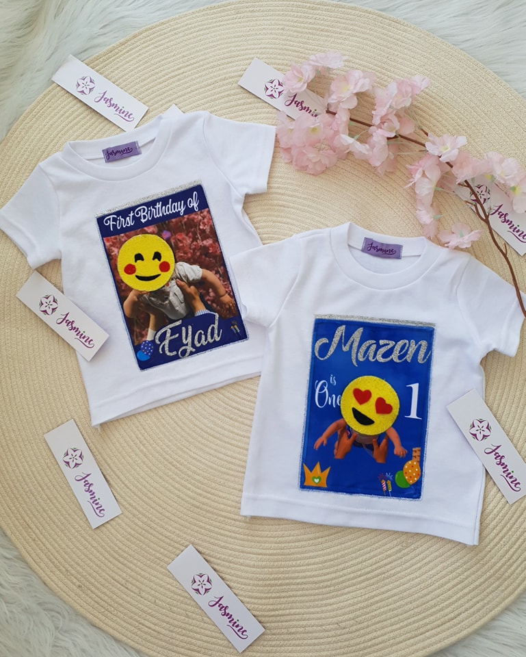تيشرت عيد ميلاد اسم اياد ومازن مطبوع بصورة الطفل Mazen is One and first birthday of Eyad shirts