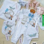 طقم مولود 6 قطع قطن بيور اسم بكري وتصميم مميز cotton baby bakry name embroidery clothes