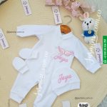 طقم مولود 3 قطع قطن اسم جويا joya ثيم الملاك cotton set baby clothes