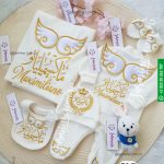 طقم مولود 5 قطع قطيفة اسم ماكسيميليانو ثيم ملكي cotton set baby clothes name Maximiliano