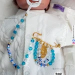 دبوس مع سلسلة لهاية استقبال مولود مباركة سبوع دبوس بيبي سماوي وذهبي (عمر Baby Omar) بسم الله ما شاء الله مطلي ذهبي