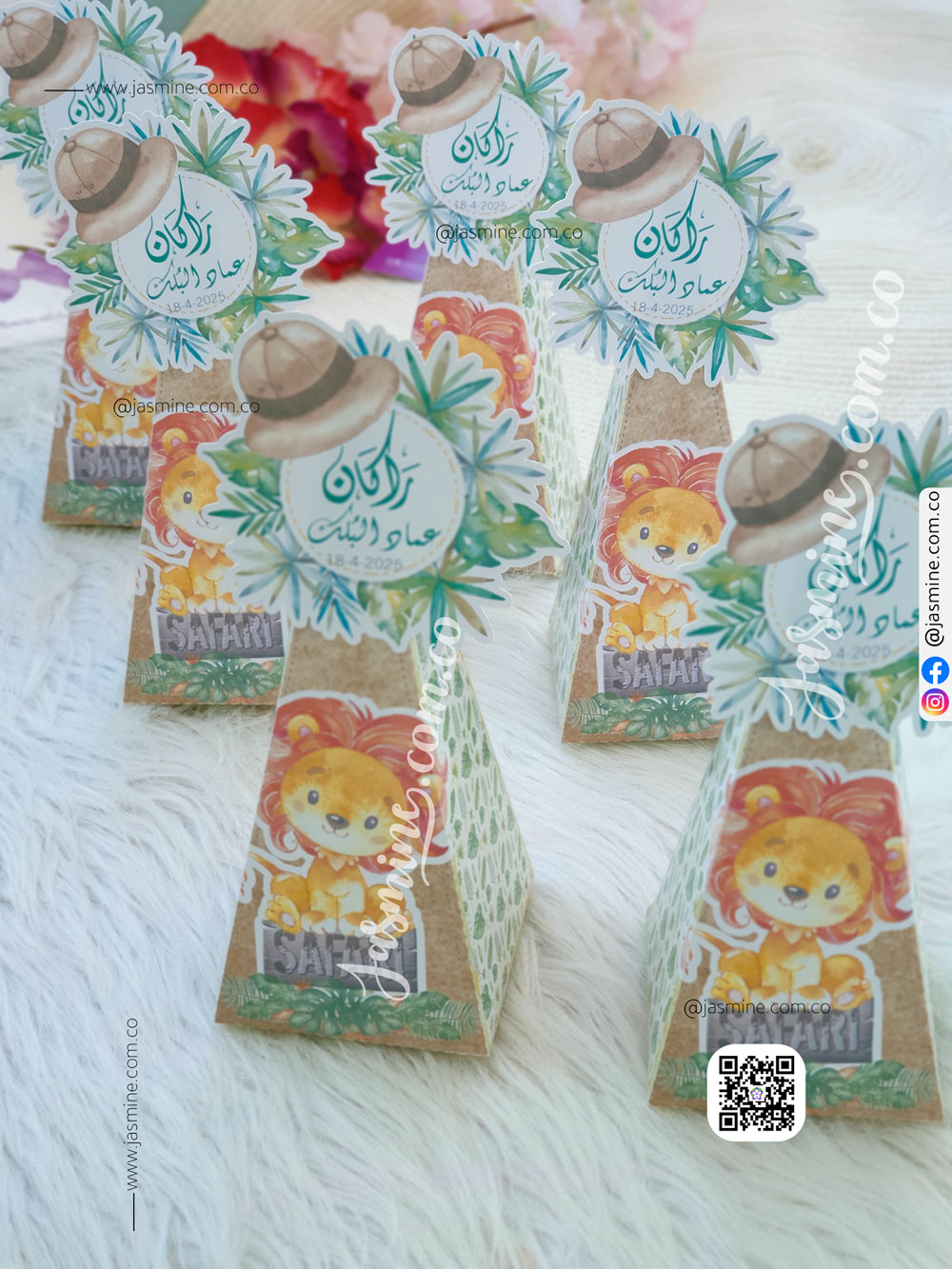 علب توزيعات سبوع مباركة مولود بنت علب فارغة كرتون (راكان عماد البلك) ثيم الاسد SAFARI