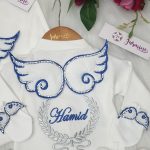 طقم قطن استقبال مولود 6 قطع صيفي (حميد Hamid) أجنحة استراس ميد قدي اسمي على اسم جدي