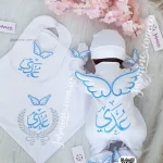 طقم قطن استقبال مولود تطريز 6 قطع صيفي ( عدي ) جناحات بارزة