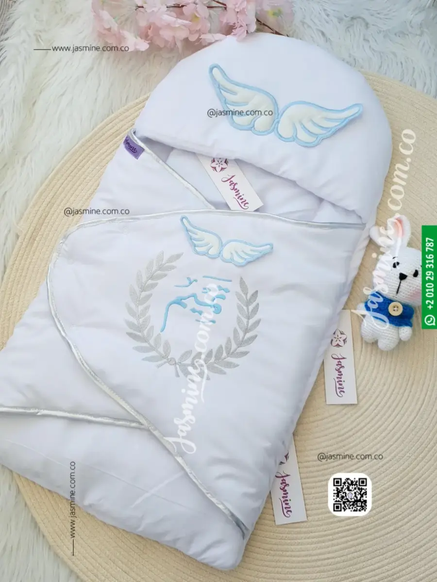 بورت بتصميم تطريز سنبلة فضي وجناحات ( تميم ) Baby soft sleeping bag