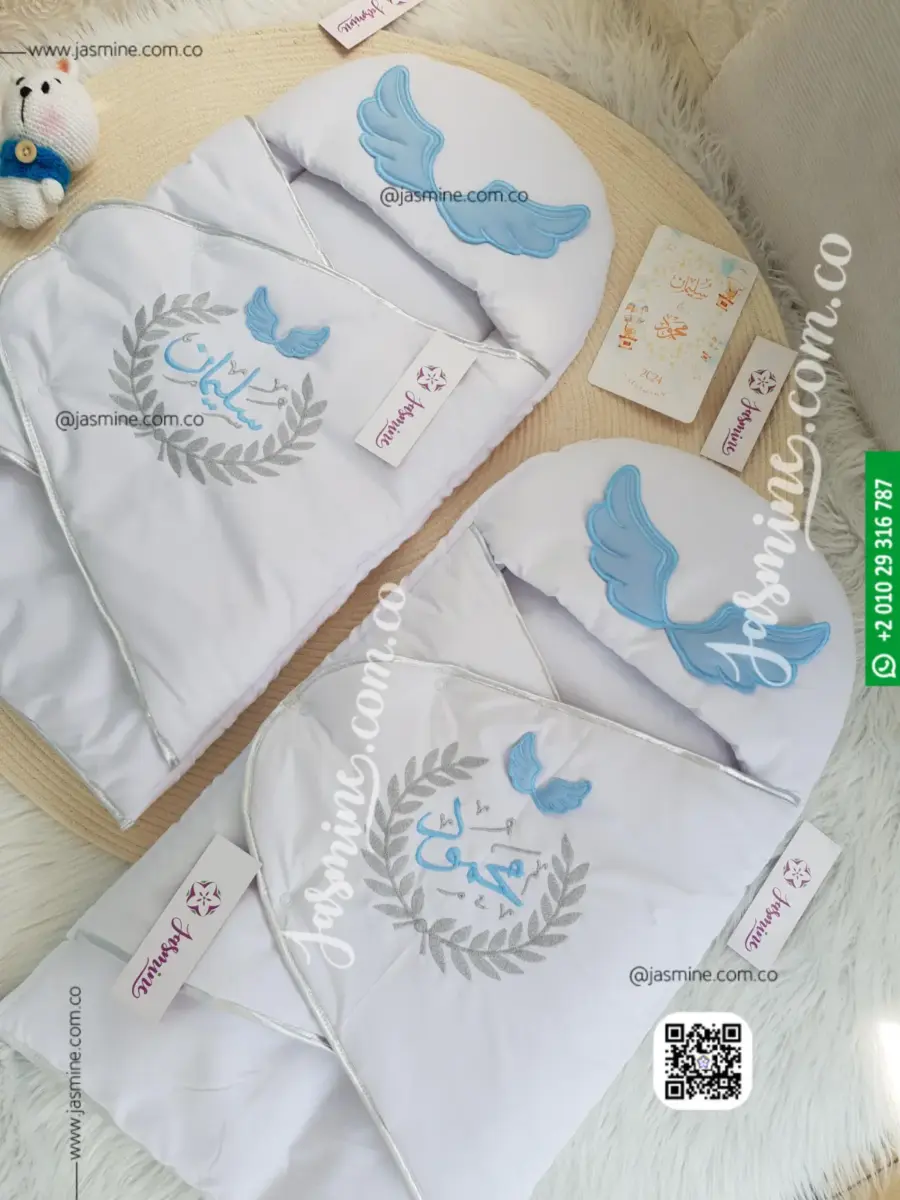 بورت بتصميم تطريز سنبلة فضي وجناحات ( سليمان محمود ) Baby soft sleeping bag (1)