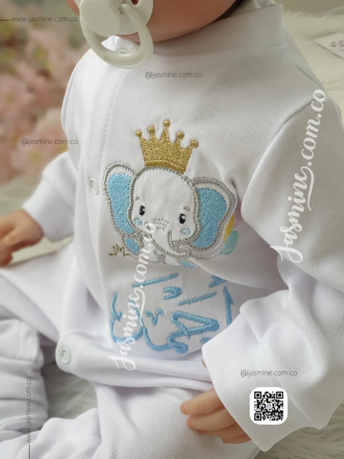 طقم 6 قطع قطن صيفي ثيم الفيل تطريز ملون اسم أحمد baby set  elephant design name Ahmed 