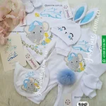 طقم 6 قطع قطن صيفي ثيم الفيل تطريز ملون اسم عمر baby set  elephant design name Omar