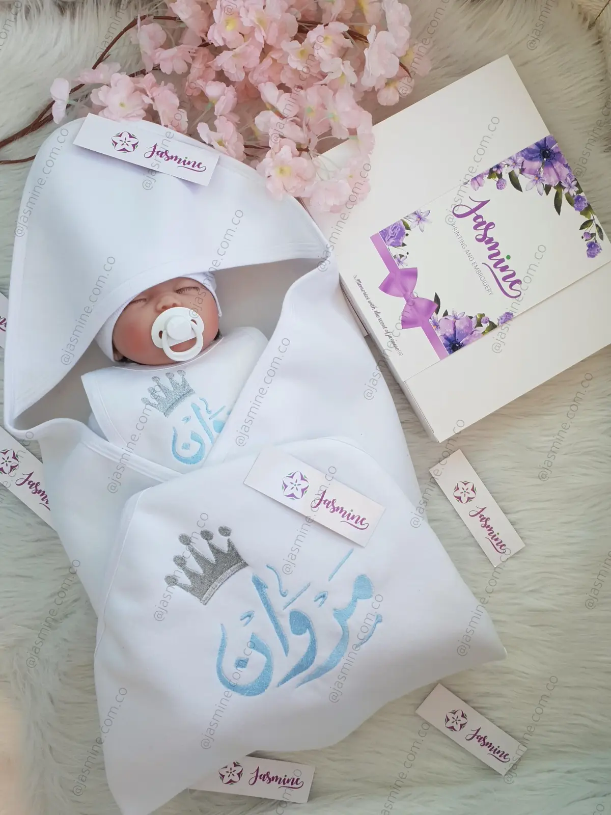 طقم استقبال مولود تطريز 6 قطع ميلتون قطن شتوي (مروان ) تاج (1)