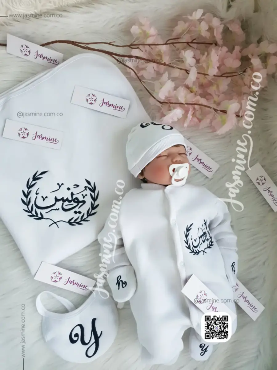 طقم استقبال مولود تطريز 6 قطع ميلتون قطن شتوي ( يونس Younis ) سنبلة (4)