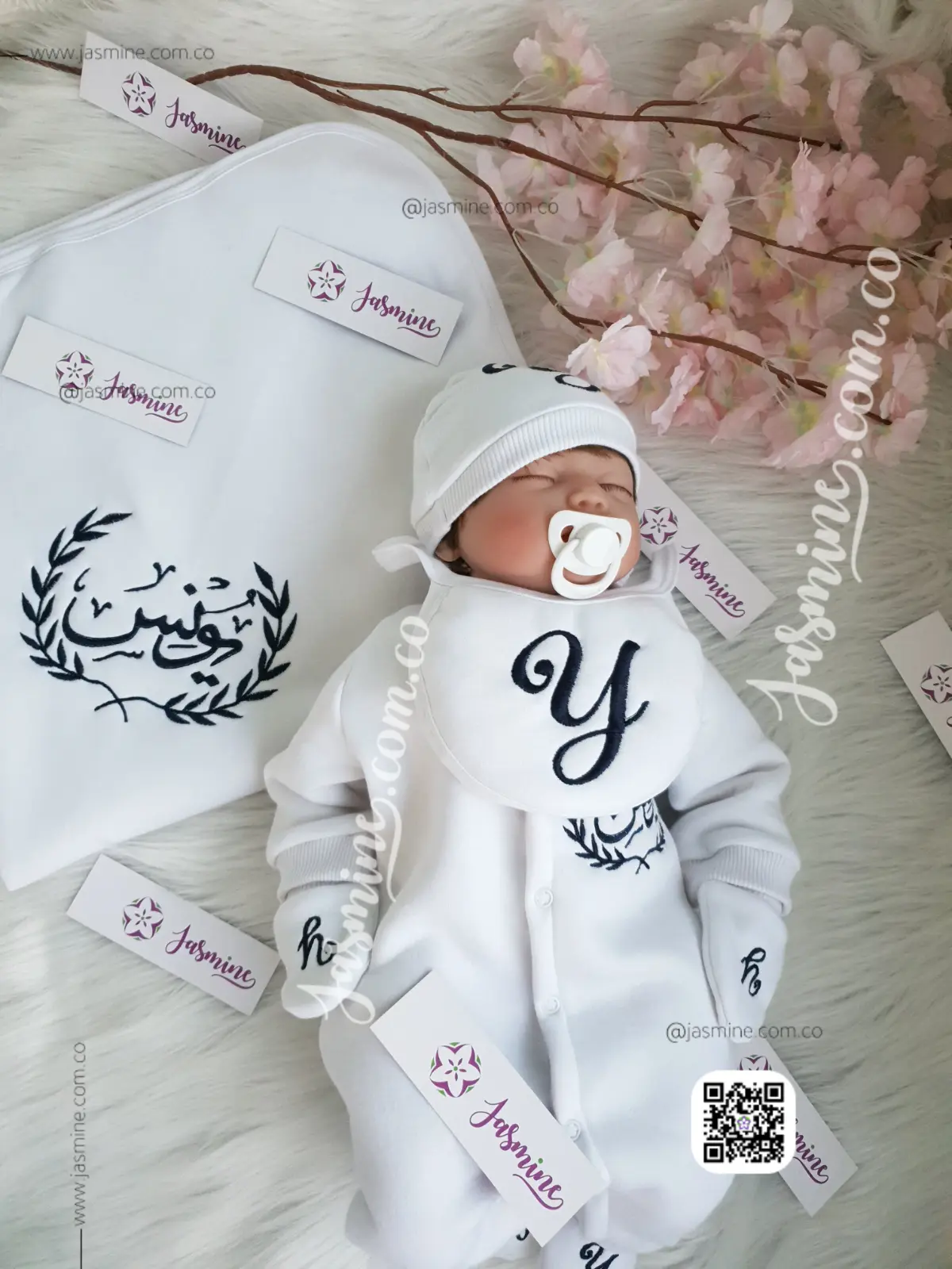 طقم استقبال مولود تطريز 6 قطع ميلتون قطن شتوي ( يونس Younis ) سنبلة (4)