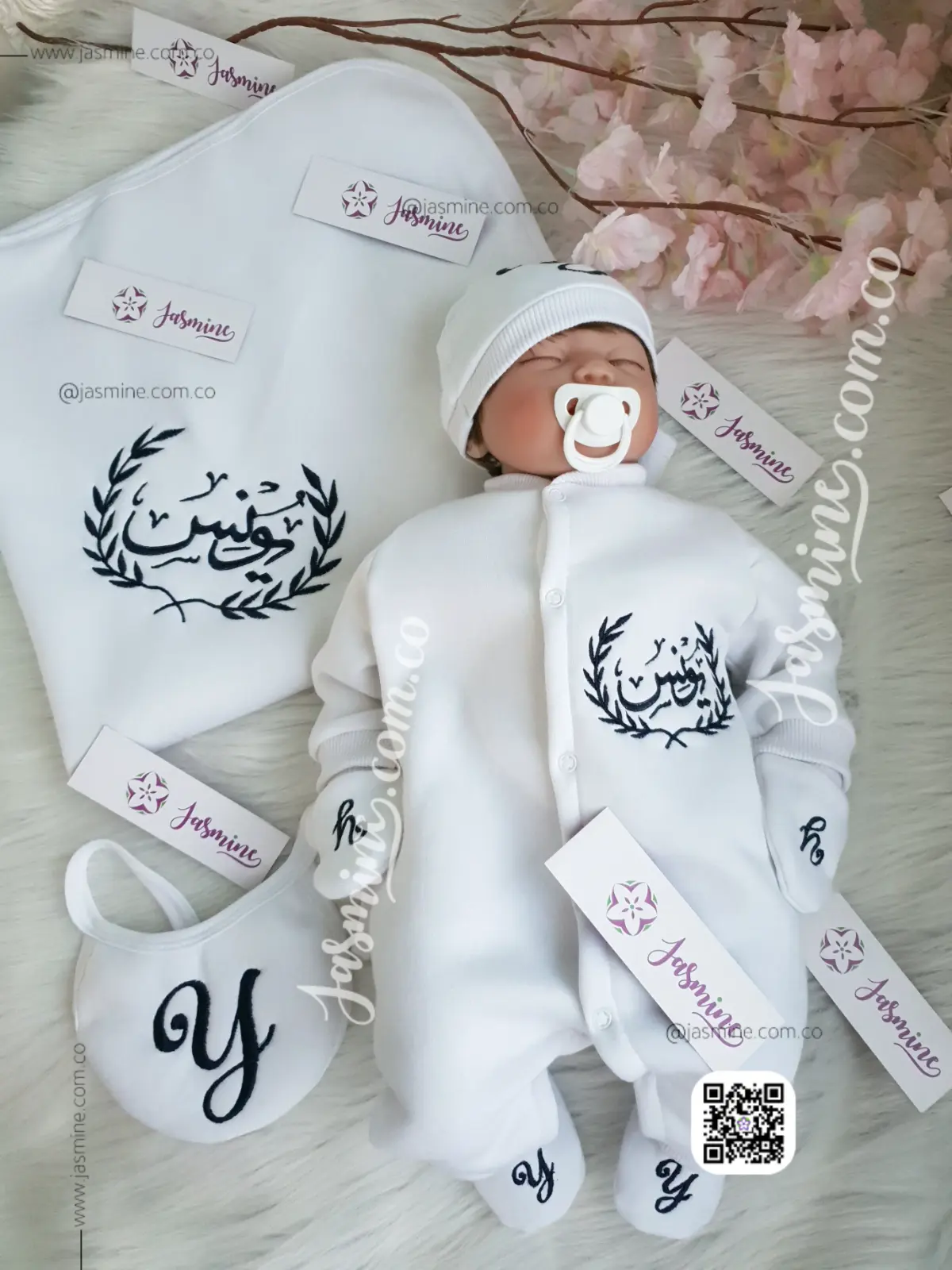 طقم استقبال مولود تطريز 6 قطع ميلتون قطن شتوي ( يونس Younis ) سنبلة (4)