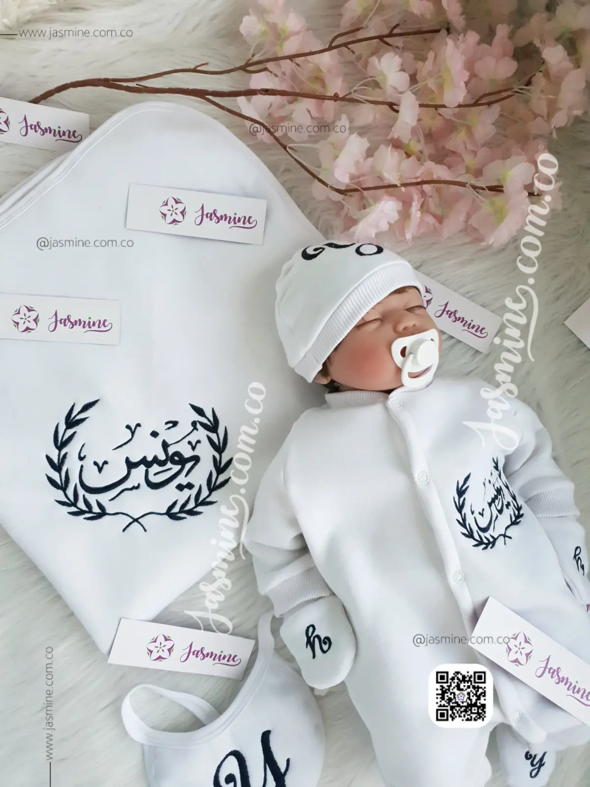 طقم استقبال مولود تطريز 6 قطع ميلتون قطن شتوي ( يونس Younis ) سنبلة (4)