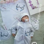 طقم بيبي استقبال مباركة سبوع مولود طقم 6 قطع قطن بيور ( آسر ) ثيم ورد Asser