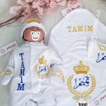 طقم قطن استقبال مولود تطريز 6 قطع صيفي (Tamim تميم) تاج وسنبلة