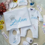 طقم ميلتون قطن استقبال مولود تطريز 6 قطع شتوي ( زيدان Zidan ) تاج