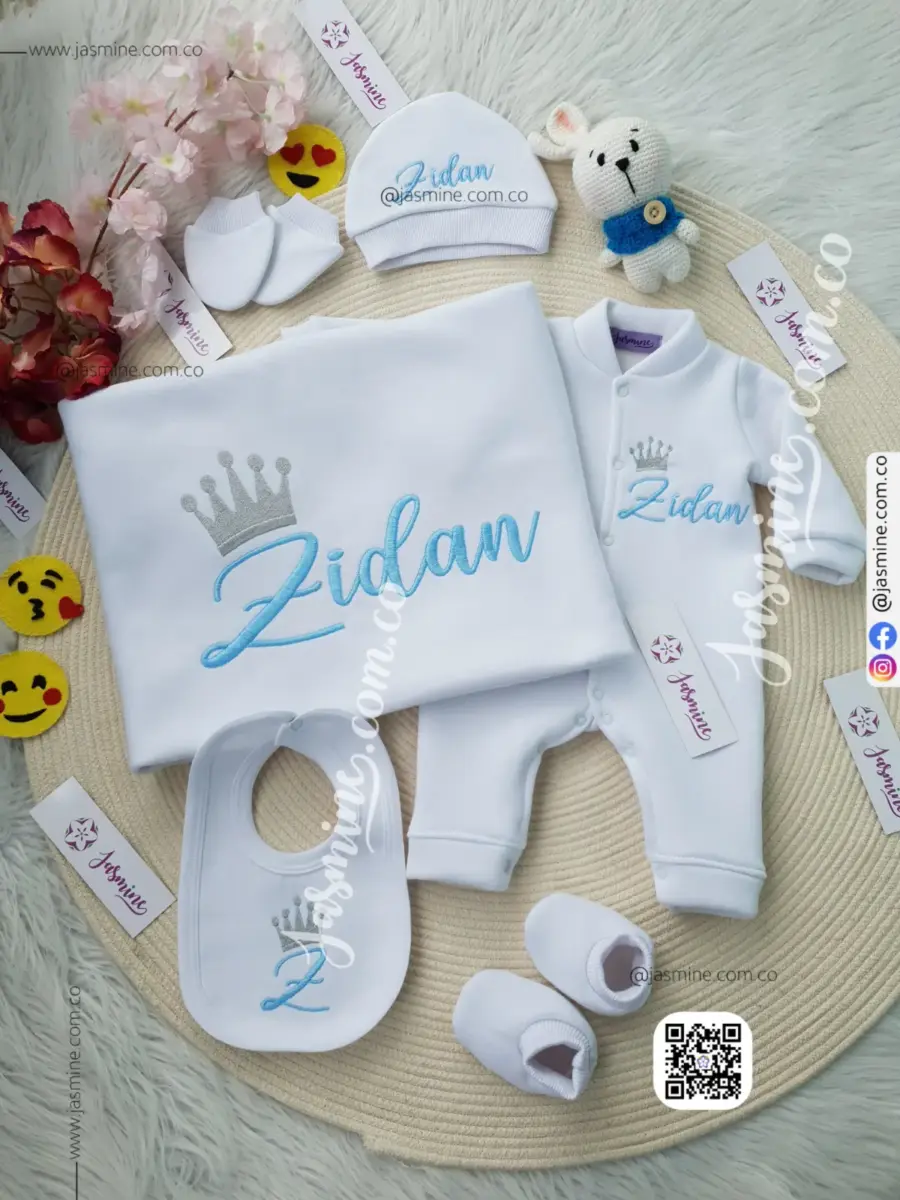 طقم ميلتون قطن استقبال مولود تطريز 6 قطع شتوي ( زيدان Zidan ) تاج (2)