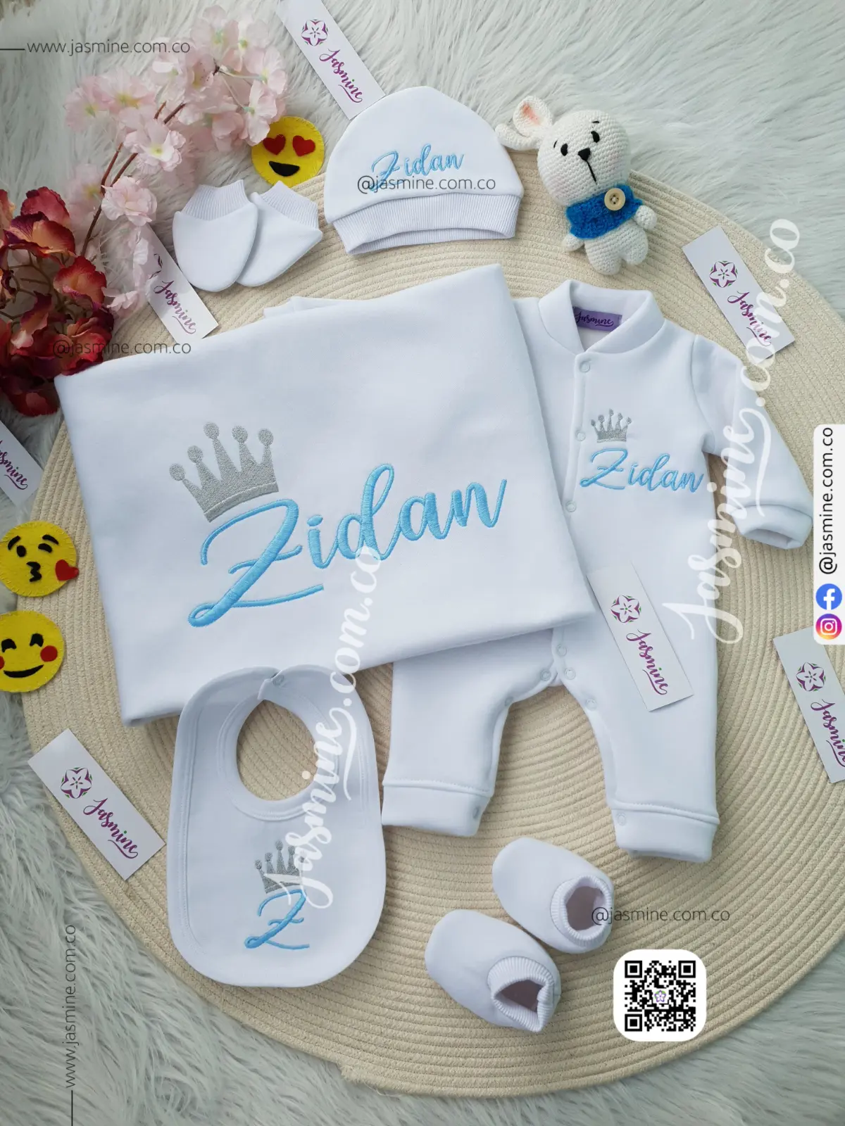 طقم ميلتون قطن استقبال مولود تطريز 6 قطع شتوي ( زيدان Zidan ) تاج (2)