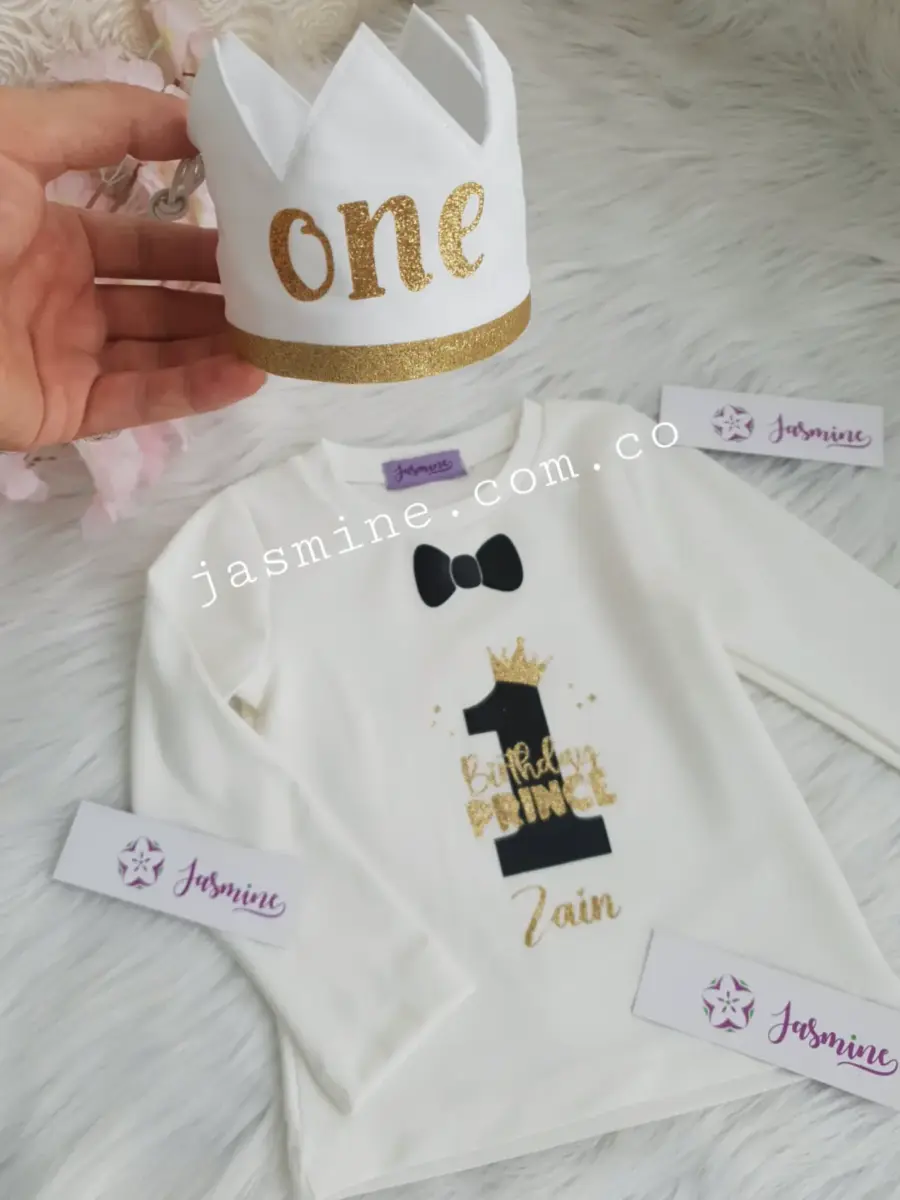 تيشرت عيد الميلاد مع تاج طباعة قطن BIRTHDAY PRINCE