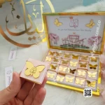 بوكس 48 قطعة شوكولاتة حفر ليزر اسم المولود فراشات ذهبي للتوزيعات والمباركة (ليان Layan ) Personalized Butterfly Chocolate Box