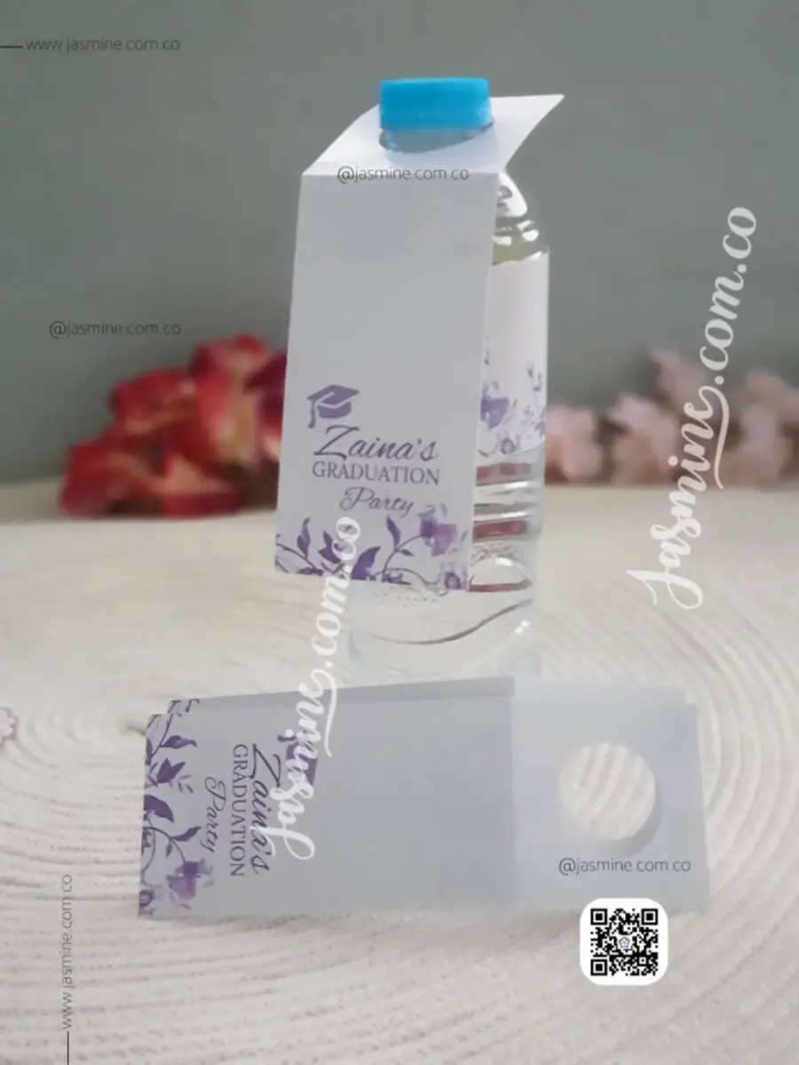 تاقات تغليف زجاجات المياه وتوزيعات تخرج المواليد (زينة) tags water bottle packaging