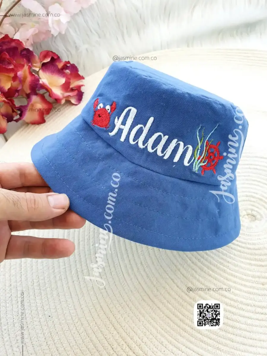 طاقية كاب باكيت جبردين قطن باسم باسم آدم ADAM  وتصميم رسومات تطريز SUMMER