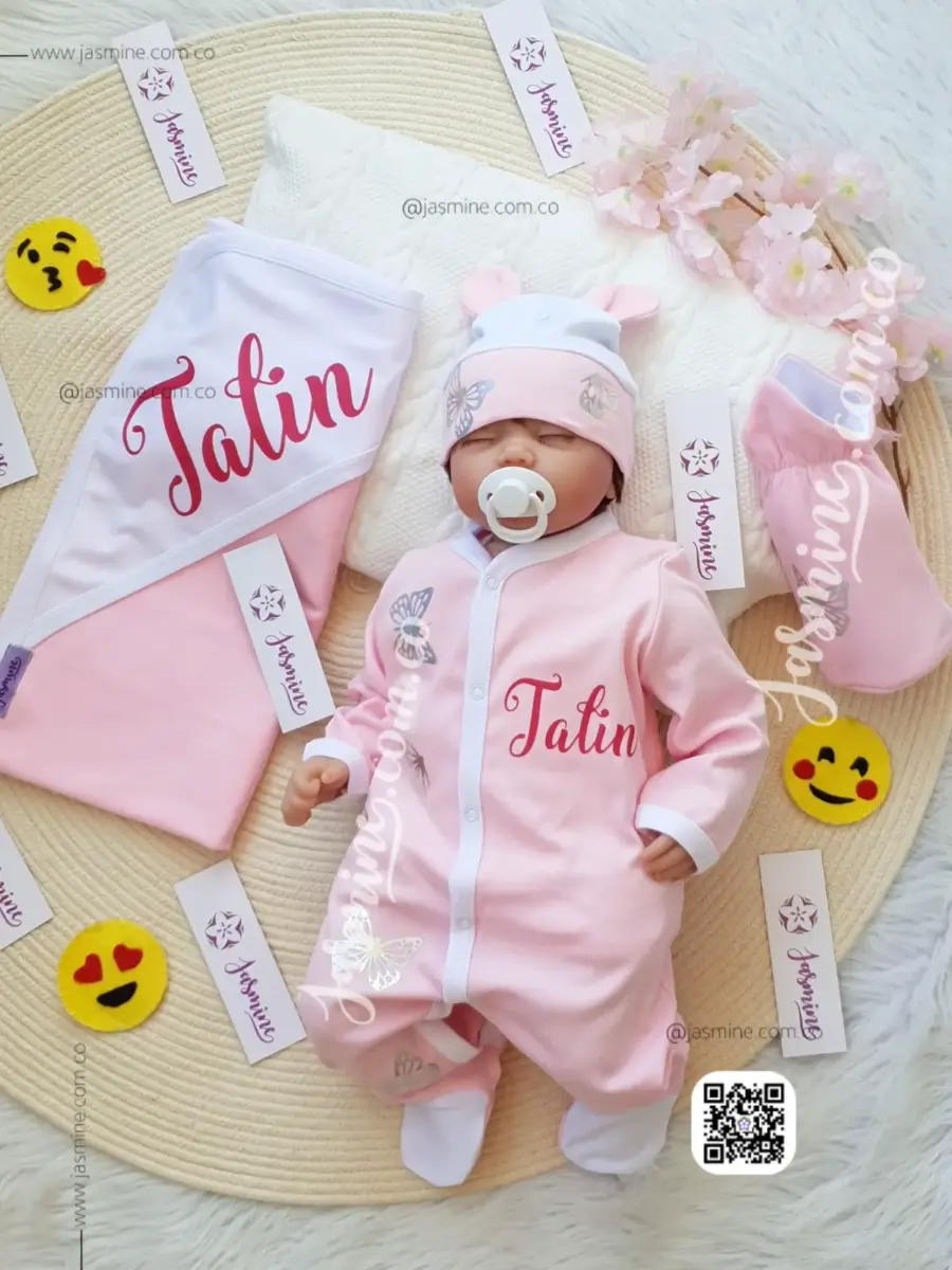 طقم مستشفى 6 قطع طباعة اسم تالين Talin طقم قطن ملون (7)