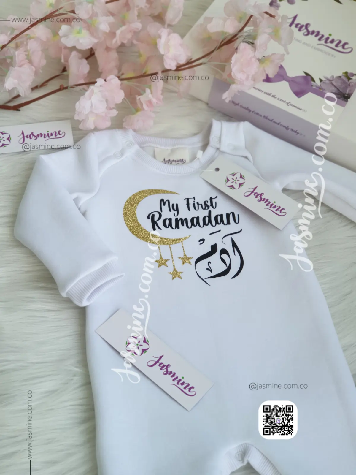 سالوبيت اول رمضان باسم آدم خامة ميلتون قطن شتوي تصميم طباعه فينيل هلال غليتر لامع