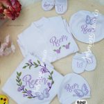 طقم استقبال مولود 6 قطع قطن بيور (REEM ريم) ورد وفراشات